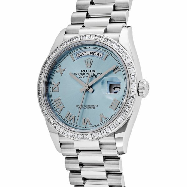 Rolex Day-Date 128396TBR Platinum Ice Blue Dial Diamond Bezel (2024)