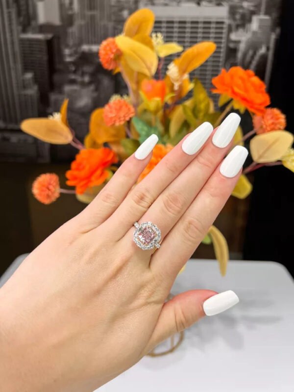 Very Light Pink Radiant Shape Diamond Ring 2.41 Carat (4.23 Ct TW) Fine Jewelry