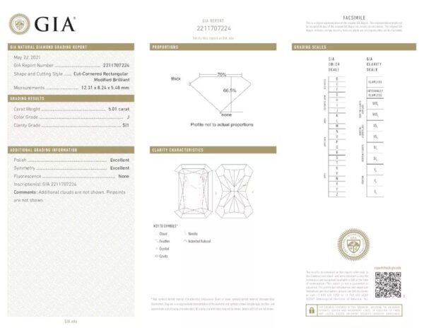 5.01 Carat Natural Loose Diamond, J Rectangular, SI1 GIA Certified Fine Jewelry