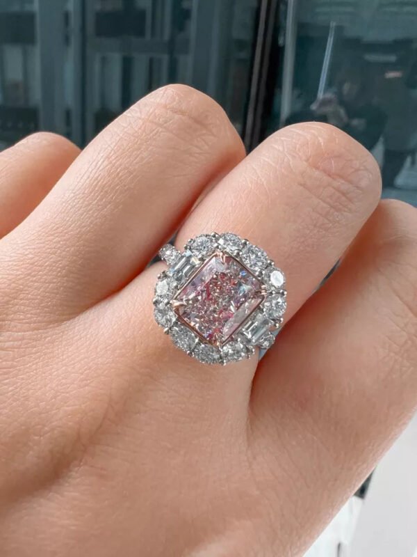 Very Light Pink Radiant Shape Diamond Ring 2.41 Carat (4.23 Ct TW) Fine Jewelry