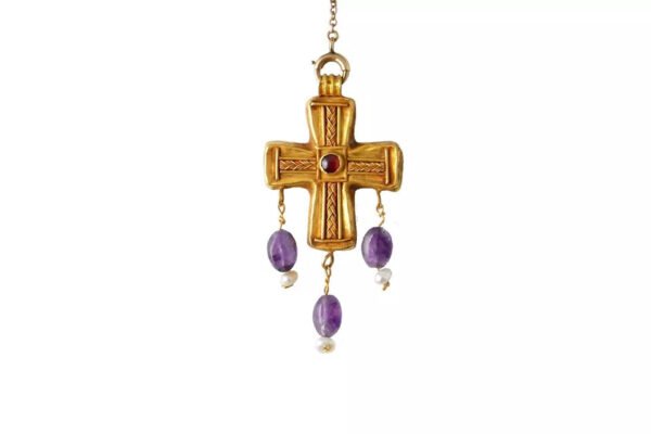 Byzantine Gold Cross Crucifix Pendant Medieval Jewelry Pre Georgian Antique 22K