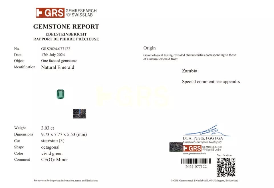 3.03 Carat Natural Emerald, Green Emerald, GRS Certified Rare Gift Real Jewelry