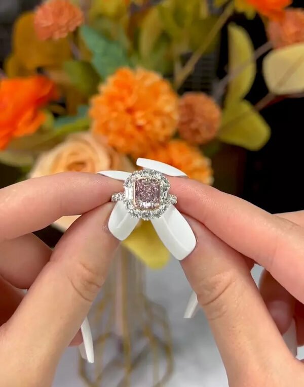 Very Light Pink Radiant Shape Diamond Ring 2.41 Carat (4.23 Ct TW) Fine Jewelry