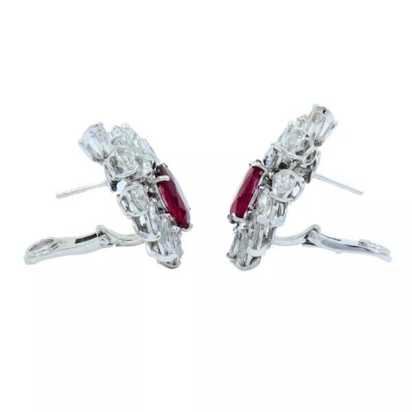 Ruby EARRINGS Cluster Diamond 18k Gold Mozambique Certified Estate Jewelry