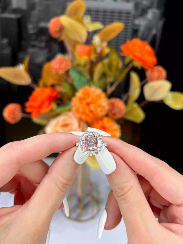 Very Light Pink Radiant Shape Diamond Ring 2.41 Carat (4.23 Ct TW) Fine Jewelry