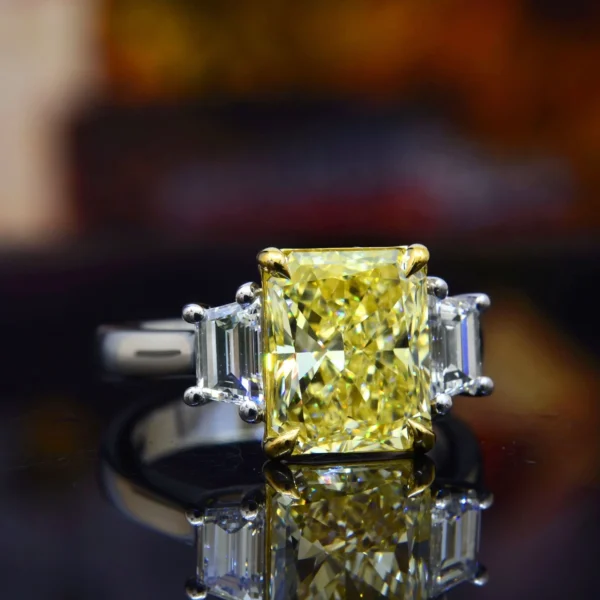 3.60 Ctw Canary Fancy Intense Yellow Radiant & Trapezoid Engagement Ring VS1 GIA