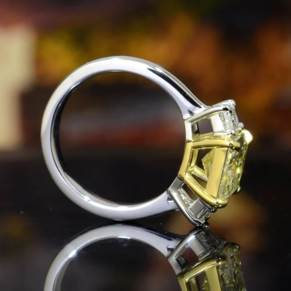 3.60 Ctw Canary Fancy Intense Yellow Radiant & Trapezoid Engagement Ring VS1 GIA