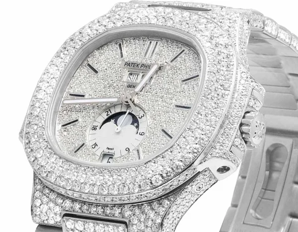 Steel Mens Patek Philippe Nautilus 5726/1A Pave Set VS Diamond Watch 34.65 Ct