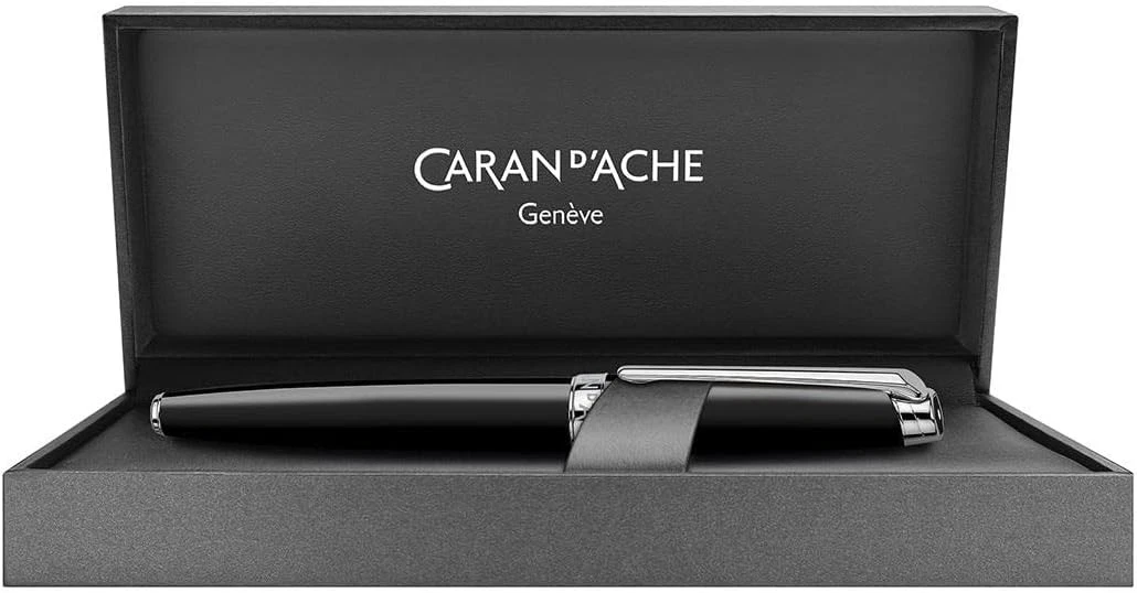Caran d'Ache Leman Silver Plated Medium Fountain Pen - Ebony Black