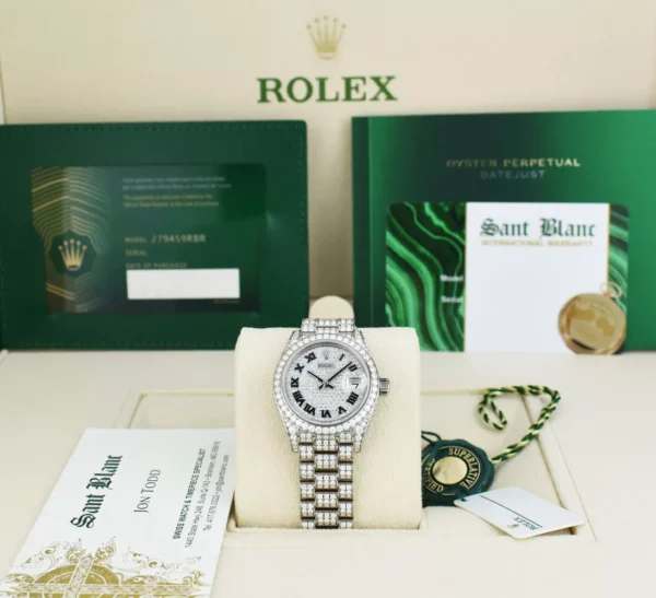 ROLEX - Ladies 18kt White Gold DateJust 28 Pave Diamond Dial 279459 - SANT BLANC
