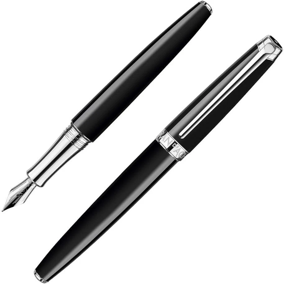 Caran d'Ache Leman Silver Plated Medium Fountain Pen - Ebony Black
