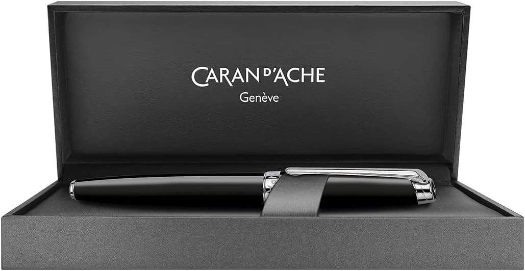 Caran d'Ache Leman Silver Plated Medium Fountain Pen - Ebony Black