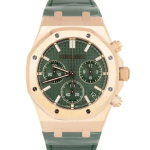 BRAND NEW Audemars Piguet Royal Oak Chrono Green 18K Rose Gold Watch 26240OR B+P