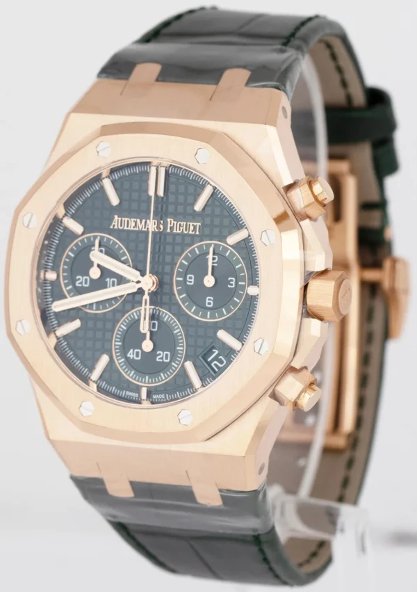 BRAND NEW Audemars Piguet Royal Oak Chrono Green 18K Rose Gold Watch 26240OR B+P