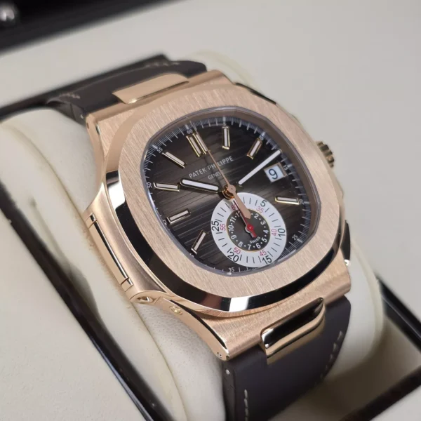 MINT PATEK PHILIPPE NAUTILUS 40.5MM 5980R-001 FLYBACK CHRONO 18K ROSE GOLD B&P