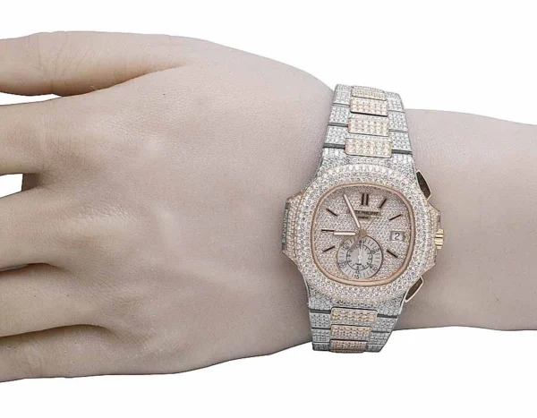 18k Rose Gold/Steel Mens Patek Philippe Nautilus 5980/1AR-001 Diamond Watch 32Ct