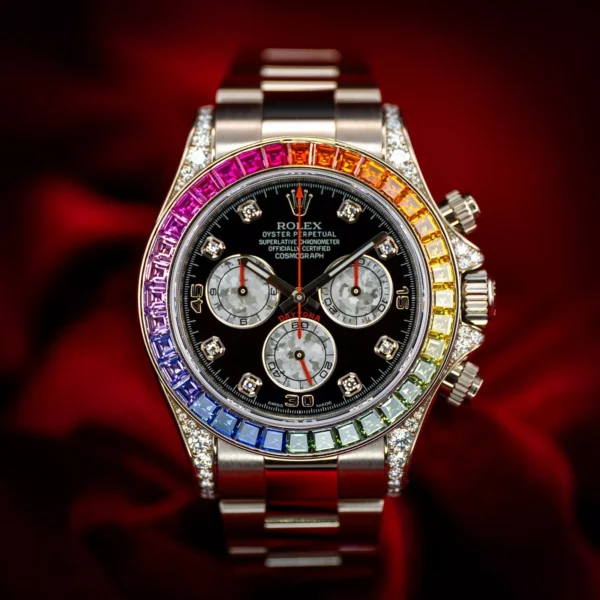 Rolex Cosmograph Daytona White Gold Rainbow Diamonds 116599RBOW Box & Papers