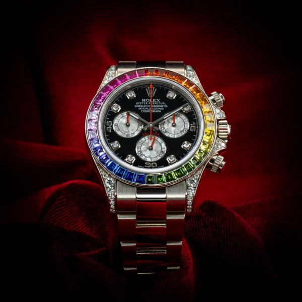 Rolex Cosmograph Daytona White Gold Rainbow Diamonds 116599RBOW Box & Papers