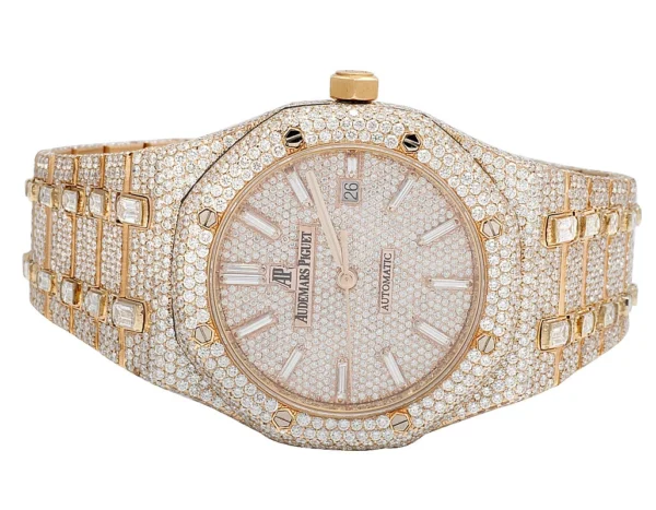 Mens Audemars Piguet 18K Rose Gold Royal Oak 41MM Full VS Diamond Watch 34.75 Ct