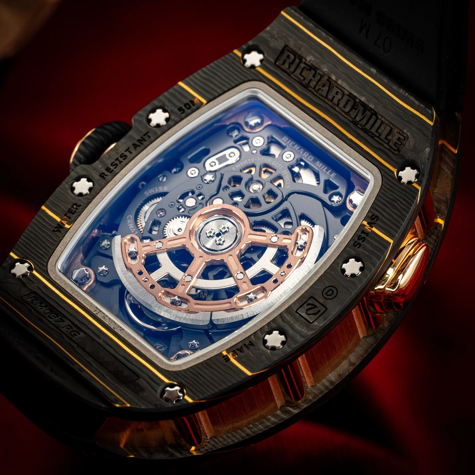 Richard Mille Carbon TPT & Rose Gold Skeleton Dial 37mm RM037 RM 37 Box & Papers