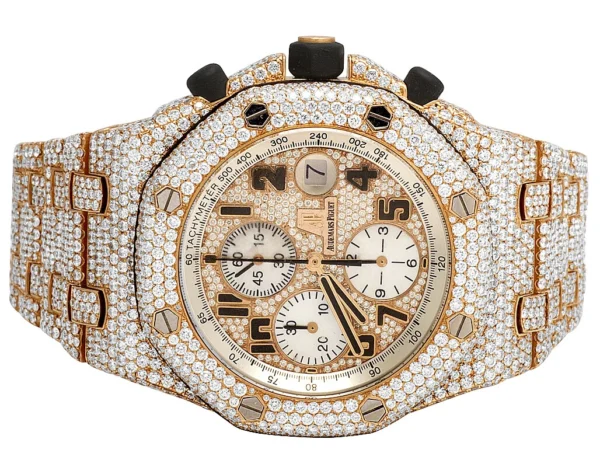 Mens 18K Rose Gold Audemars Piguet Offshore 42MM Brick VS Diamond Watch 36.0 Ct
