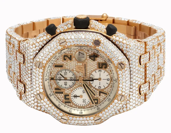 Mens 18K Rose Gold Audemars Piguet Offshore 42MM Brick VS Diamond Watch 36.0 Ct