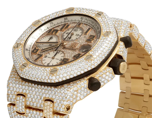 Mens 18K Rose Gold Audemars Piguet Offshore 42MM Brick VS Diamond Watch 36.0 Ct
