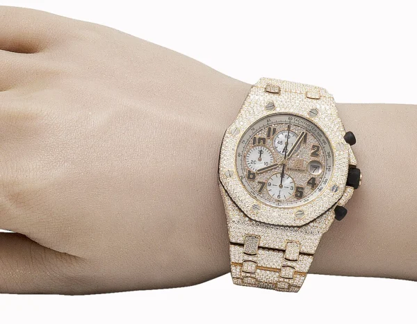 Mens 18K Rose Gold Audemars Piguet Offshore 42MM Brick VS Diamond Watch 36.0 Ct
