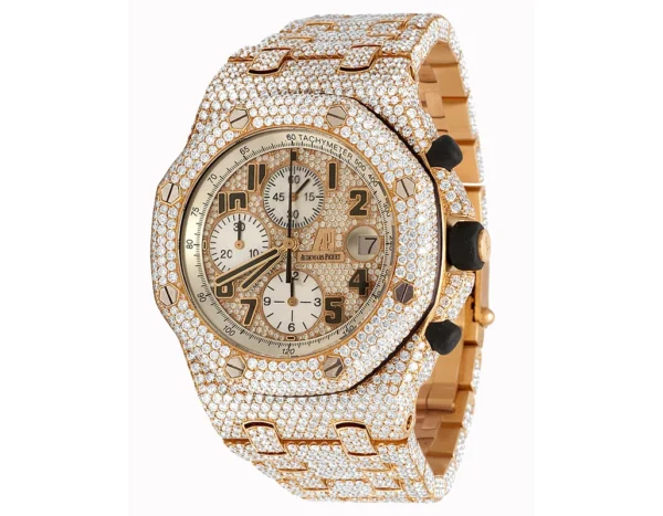 Mens 18K Rose Gold Audemars Piguet Offshore 42MM Brick VS Diamond Watch 36.0 Ct