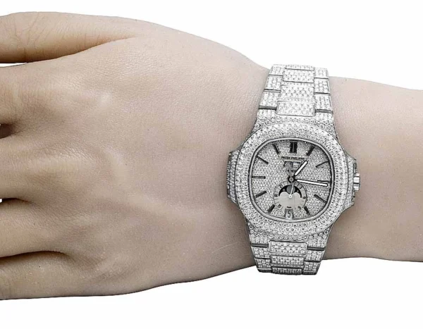 Steel Mens Patek Philippe Nautilus 5726/1A Pave Set VS Diamond Watch 34.65 Ct