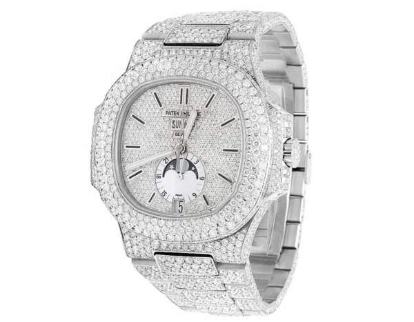 Steel Mens Patek Philippe Nautilus 5726/1A Pave Set VS Diamond Watch 34.65 Ct