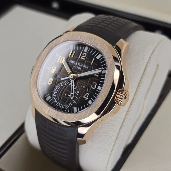 PATEK PHILIPPE AQUANAUT TRAVEL TIME 5164r-001 18K ROSE GOLD RUBBER B&P