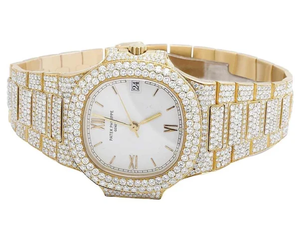 18k Yellow Gold Ladies Patek Philippe Nautilus 3800/001 Pave Set Diamond Watch