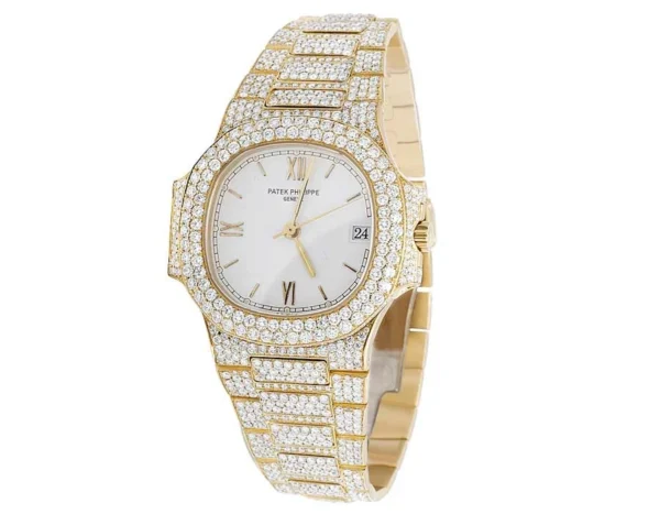 18k Yellow Gold Ladies Patek Philippe Nautilus 3800/001 Pave Set Diamond Watch