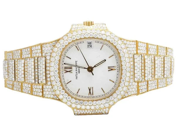 18k Yellow Gold Ladies Patek Philippe Nautilus 3800/001 Pave Set Diamond Watch