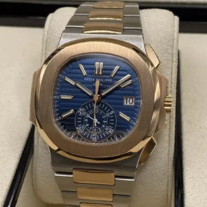 Patek Philippe Nautilus Chronograph 18K Rose Gold Steel Blue Dial 5980/1AR-001