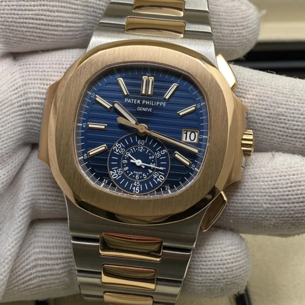 Patek Philippe Nautilus Chronograph 18K Rose Gold Steel Blue Dial 5980/1AR-001