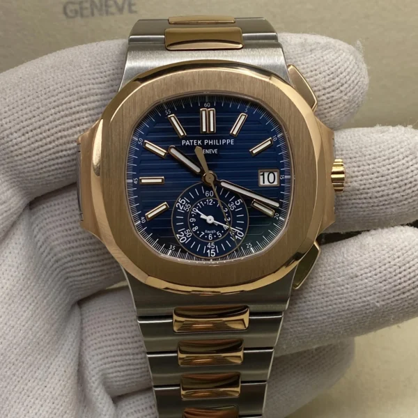 Patek Philippe Nautilus Chronograph 18K Rose Gold Steel Blue Dial 5980/1AR-001