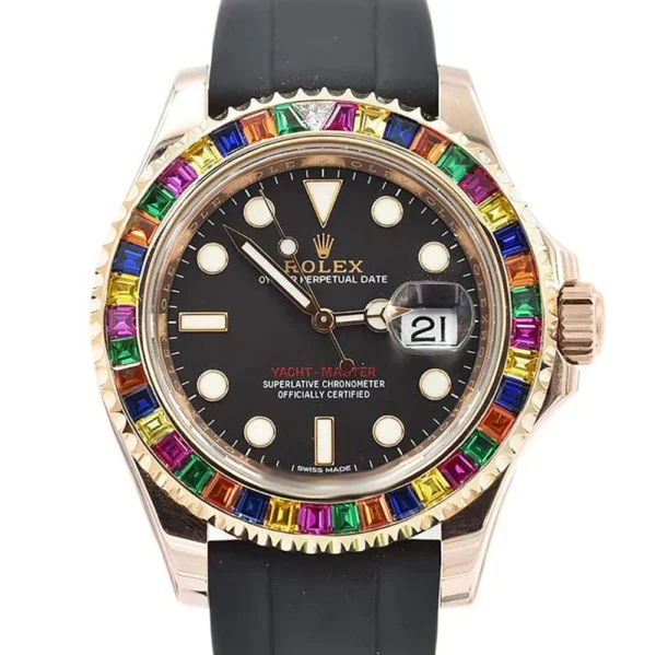 Rolex Yacht-Master Rainbow Sapphires Everose Gold Automatic Mens Watch 116695