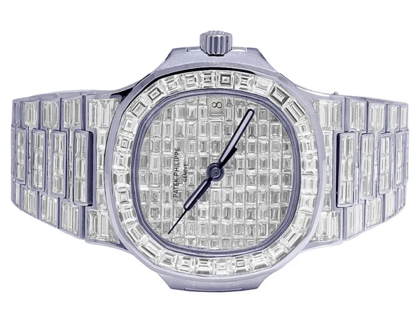 18K White Gold Patek Philippe Nautilus 5711 Baguette Diamond Watch 67.75 Ct