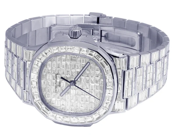 18K White Gold Patek Philippe Nautilus 5711 Baguette Diamond Watch 67.75 Ct