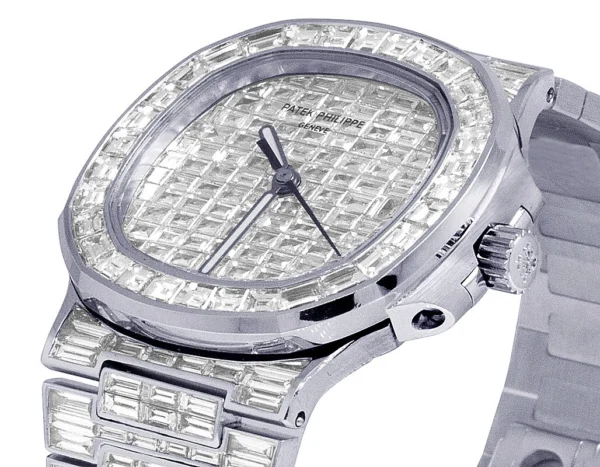18K White Gold Patek Philippe Nautilus 5711 Baguette Diamond Watch 67.75 Ct
