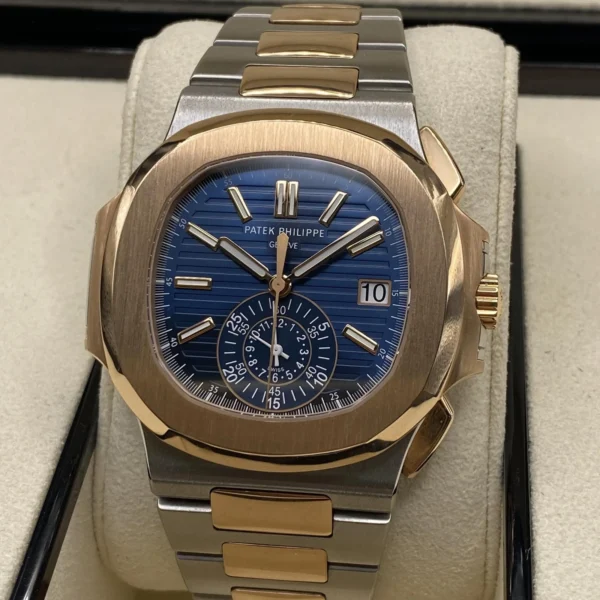 Patek Philippe Nautilus Chronograph 18K Rose Gold Steel Blue Dial 5980/1AR-001