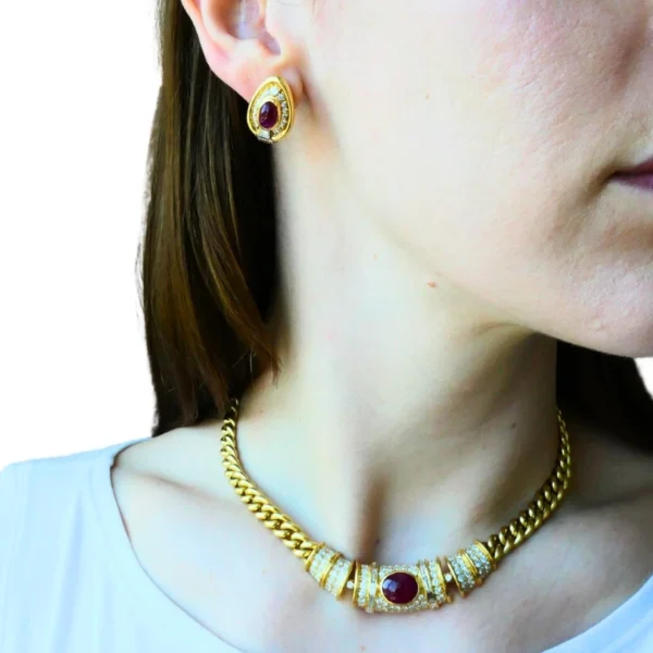 Vintage BVLGARI Bulgari Ruby Diamond Jewelry SET 18k Gold Estate Jewelry
