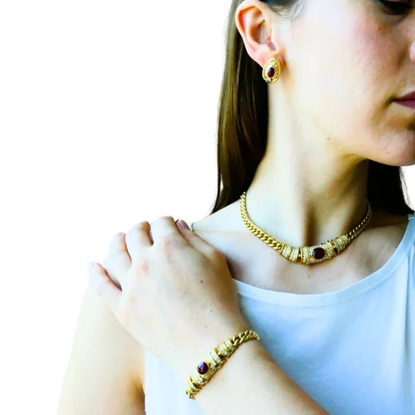 Vintage BVLGARI Bulgari Ruby Diamond Jewelry SET 18k Gold Estate Jewelry