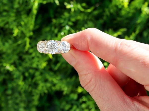 Antique 4.76Ct Diamond and 18k Yellow Gold Trilogy Ring Circa 1900