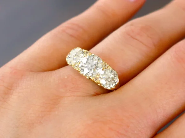 Antique 4.76Ct Diamond and 18k Yellow Gold Trilogy Ring Circa 1900