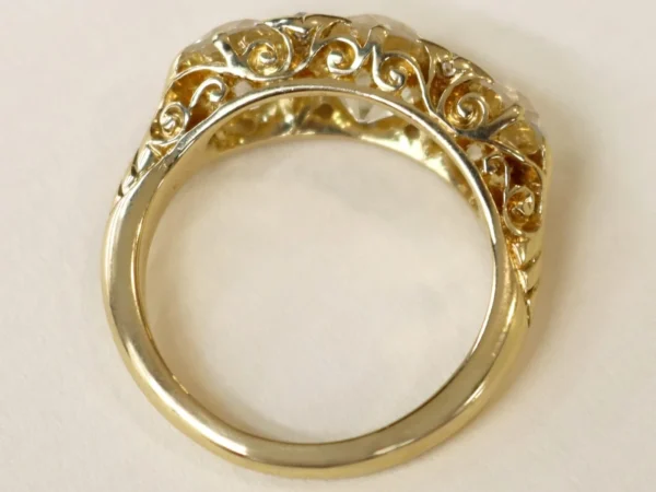 Antique 4.76Ct Diamond and 18k Yellow Gold Trilogy Ring Circa 1900