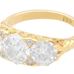 Antique 4.76Ct Diamond and 18k Yellow Gold Trilogy Ring Circa 1900