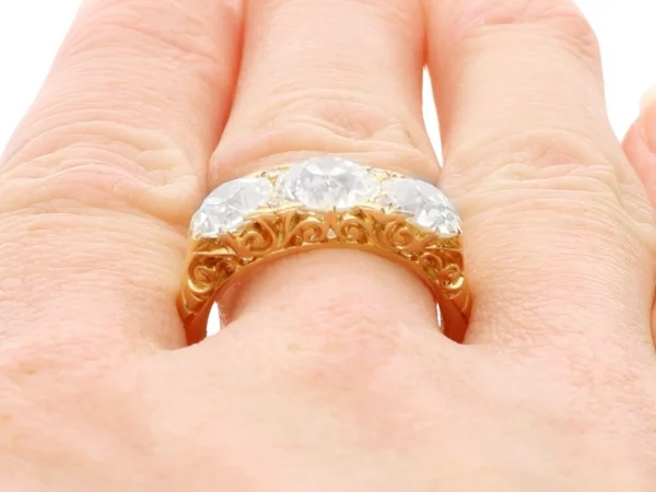 Antique 4.76Ct Diamond and 18k Yellow Gold Trilogy Ring Circa 1900